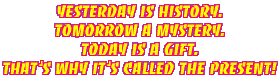 Yesterday is history. Tomorrow a mystery. Today is a gift. That's why it's called the present!